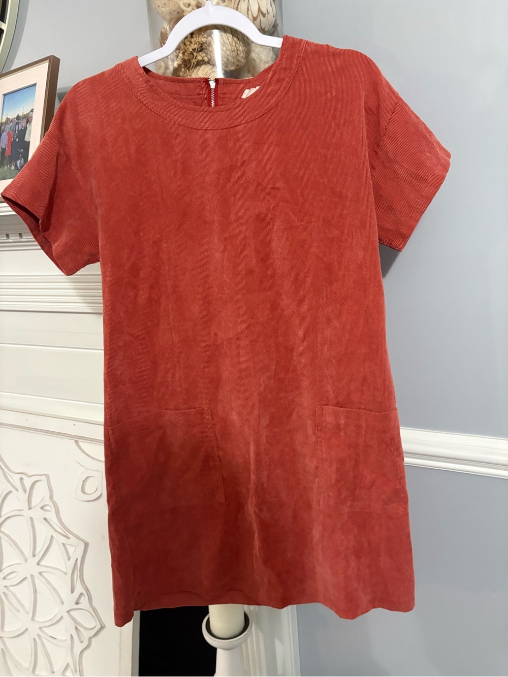 Rust Red Short Sleeve corduroy Shift Dress size small